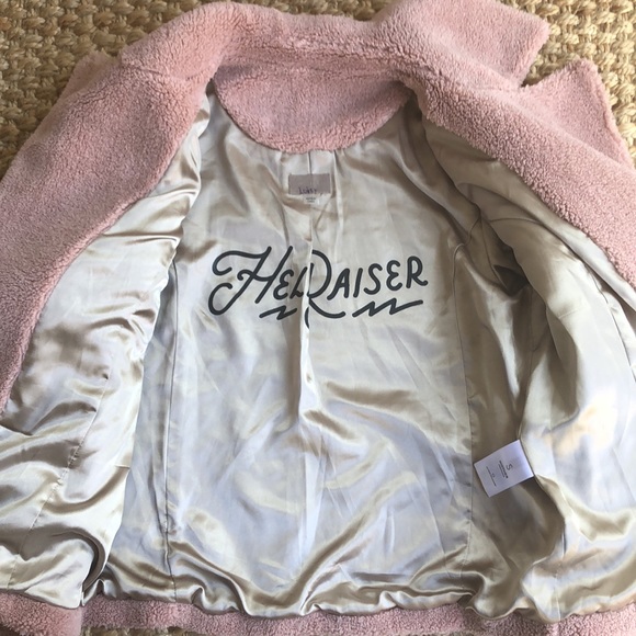 MOTHER Sherpa Fleece Rider Jacket in Tough Girl. Moto. Blush. Size Small - Picture 11 of 16